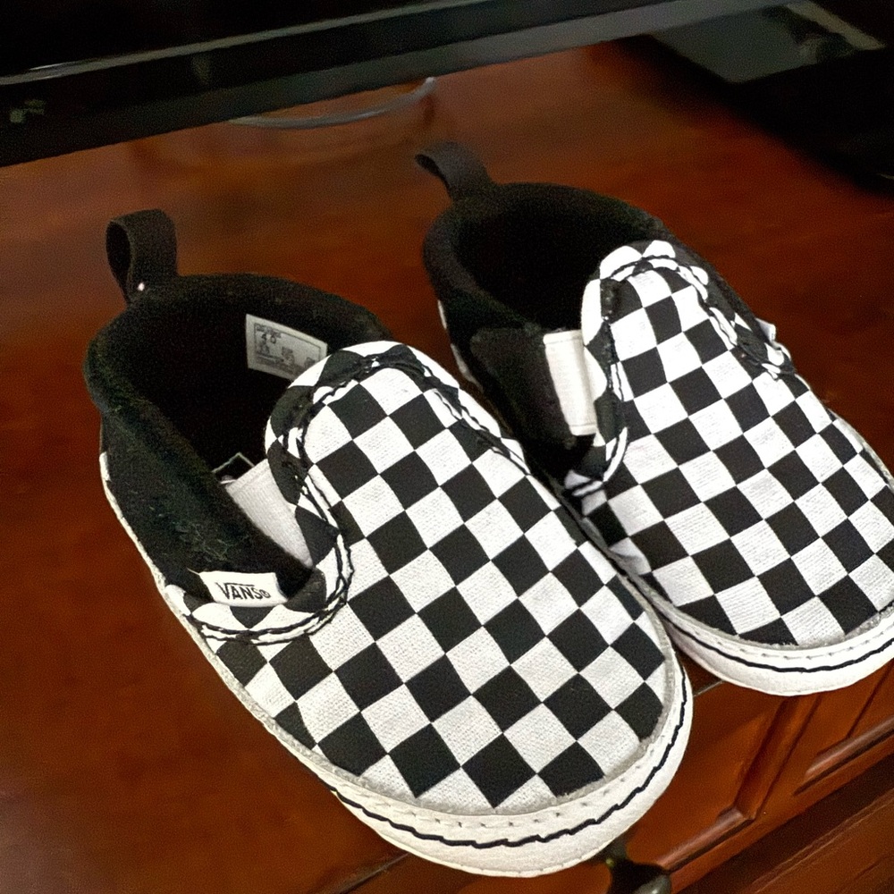 Vans Kids Checkered Black and White Slip-On Sneakers